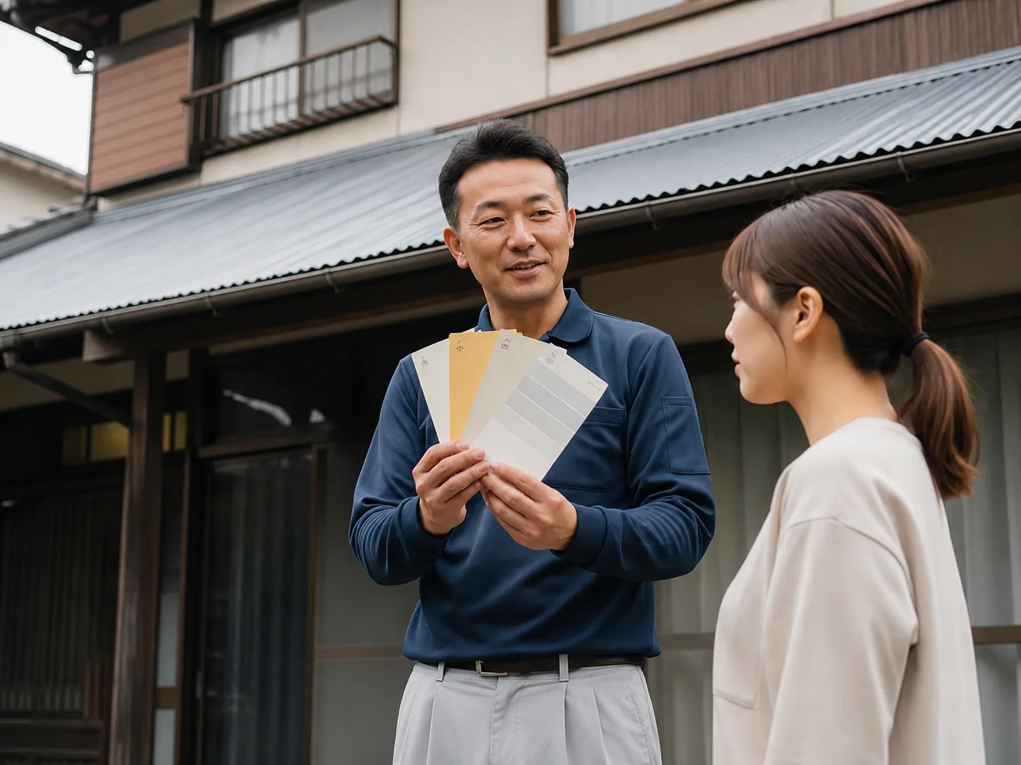 色見本を見せながら打ち合わせをする様子